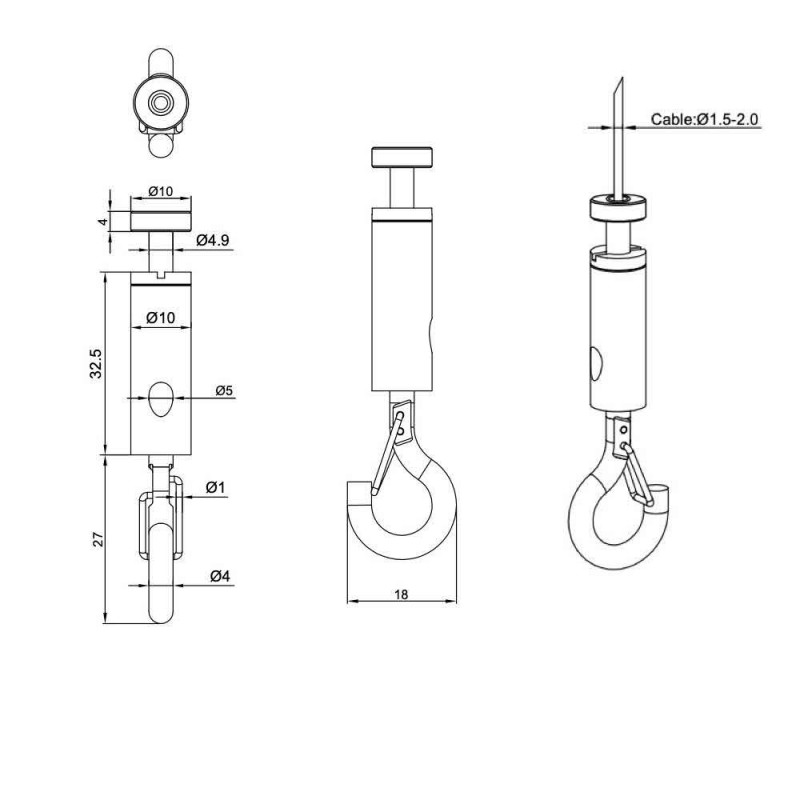 GeckoTeq Self-locking Loop Hook with safety Clip - 20kg