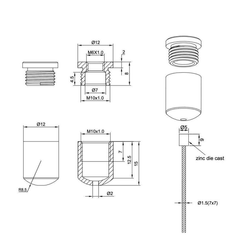 GeckoTeq Ancorante a soffitto convesso avvitabile per 1 filo - 15 kg