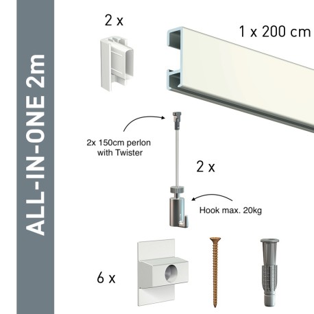 Artiteq Click Rail Set in wit 200cm - 20kg