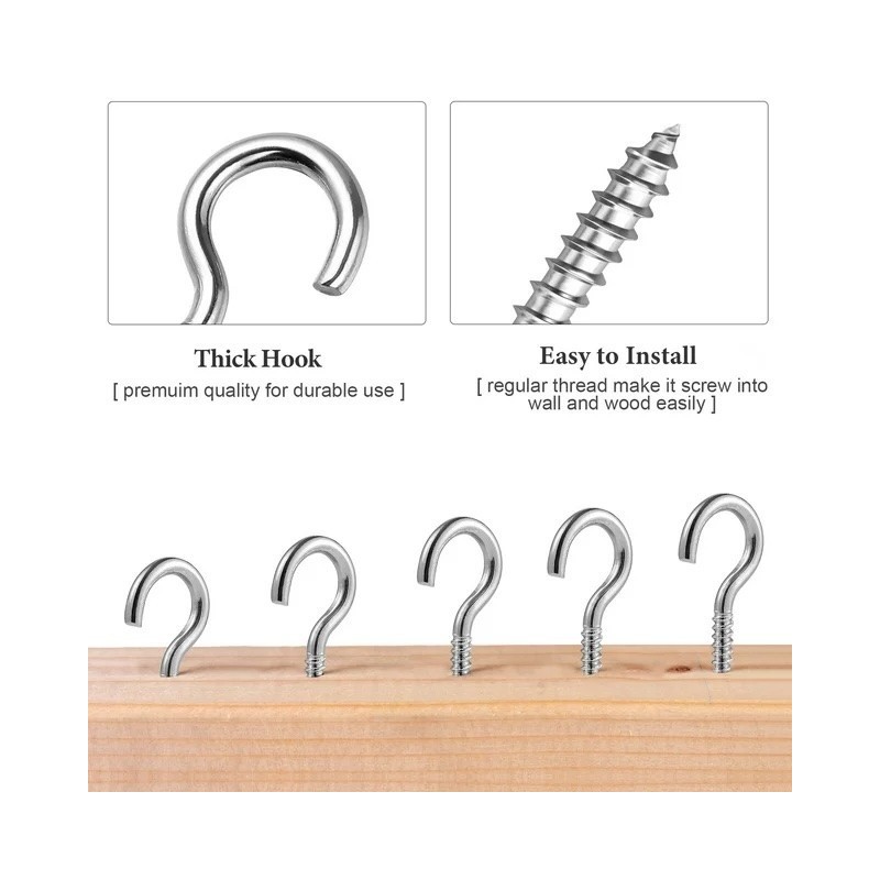GeckoTeq - Open Screw Hook galvanoitu - 3 kokoa