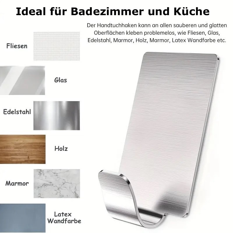 Gancho de pared autoadhesivo de acero inoxidable – gancho adhesivo resistente sin necesidad de taladrar (3 unidades)