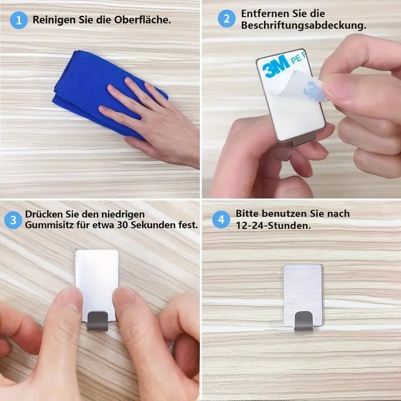 Gancho de pared autoadhesivo de acero inoxidable – gancho adhesivo resistente sin necesidad de taladrar (3 unidades)