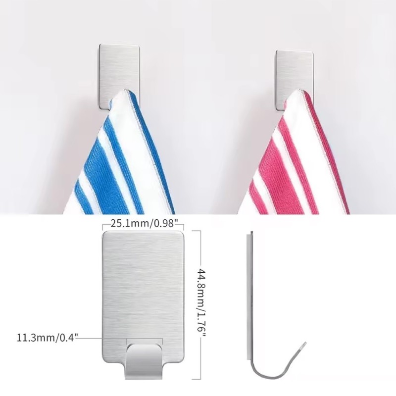 Gancho de pared autoadhesivo de acero inoxidable – gancho adhesivo resistente sin necesidad de taladrar (3 unidades)