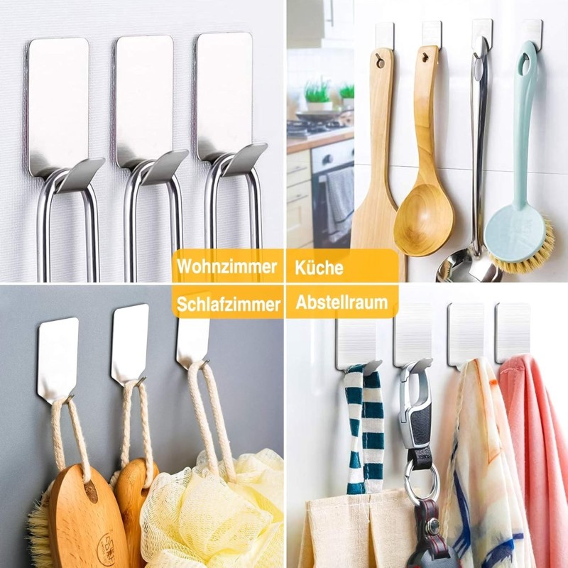 Gancho de pared autoadhesivo de acero inoxidable – gancho adhesivo resistente sin necesidad de taladrar (3 unidades)