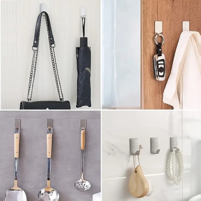Gancho de pared autoadhesivo de acero inoxidable – gancho adhesivo resistente sin necesidad de taladrar (3 unidades)