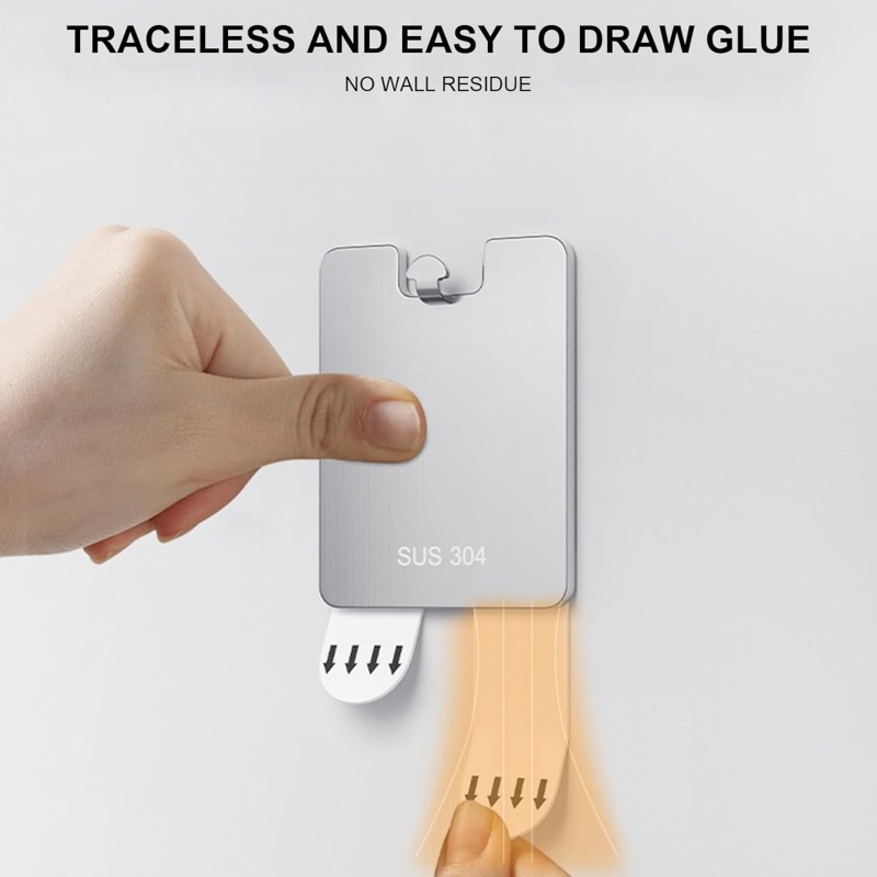 Gancho de pared autoadhesivo de acero inoxidable SUS 304: gancho resistente de acero inoxidable para colgar sin necesidad de tal