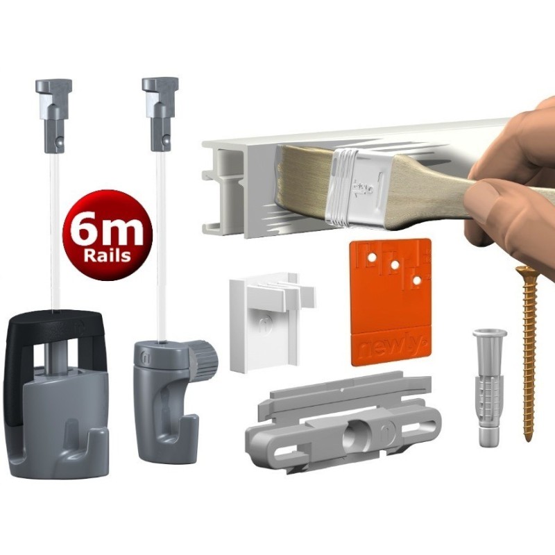 Newly R10 Rail Set - 6m + 4 x Twister Perlon Wire - 1 x H50 + 3 x H100 Hooks - 4 Endcaps & 16 Wallclips