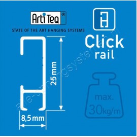 Artiteq Click Rail wit primer - 1x Perlon draad met AOS haak 20kg – 6x click&connect – 2x eindkap -  200cm (Set)
