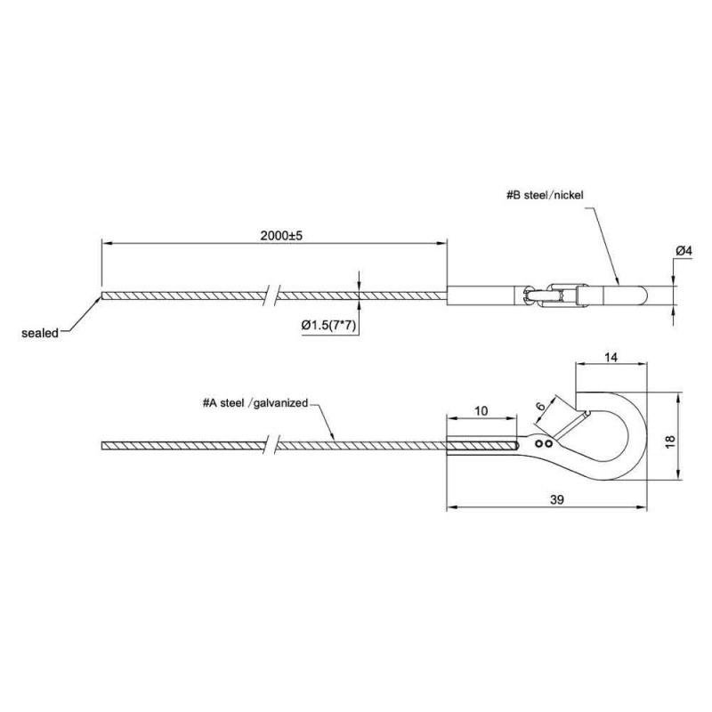 GeckoTeq 1,5 mm Stahldraht mit Sicherheitshaken - 200 cm